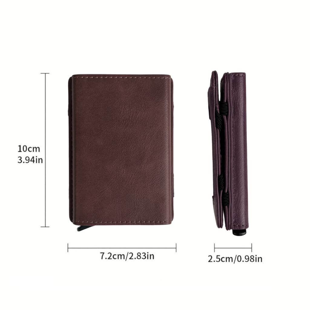 Dimensions of Wex Magic Wallet showing height, width, and thickness