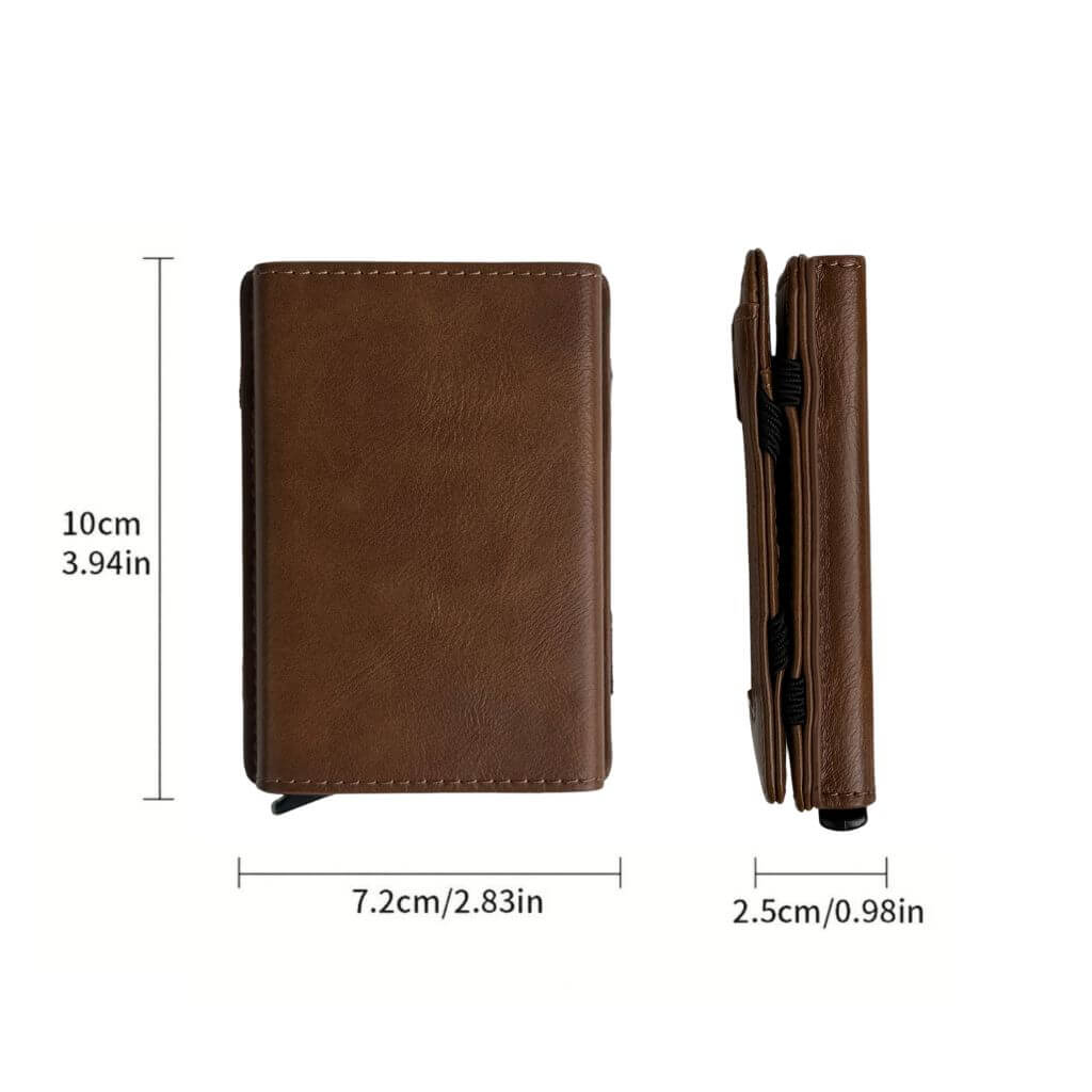 Dimensions of Wex Magic Wallet showing height, width, and thickness