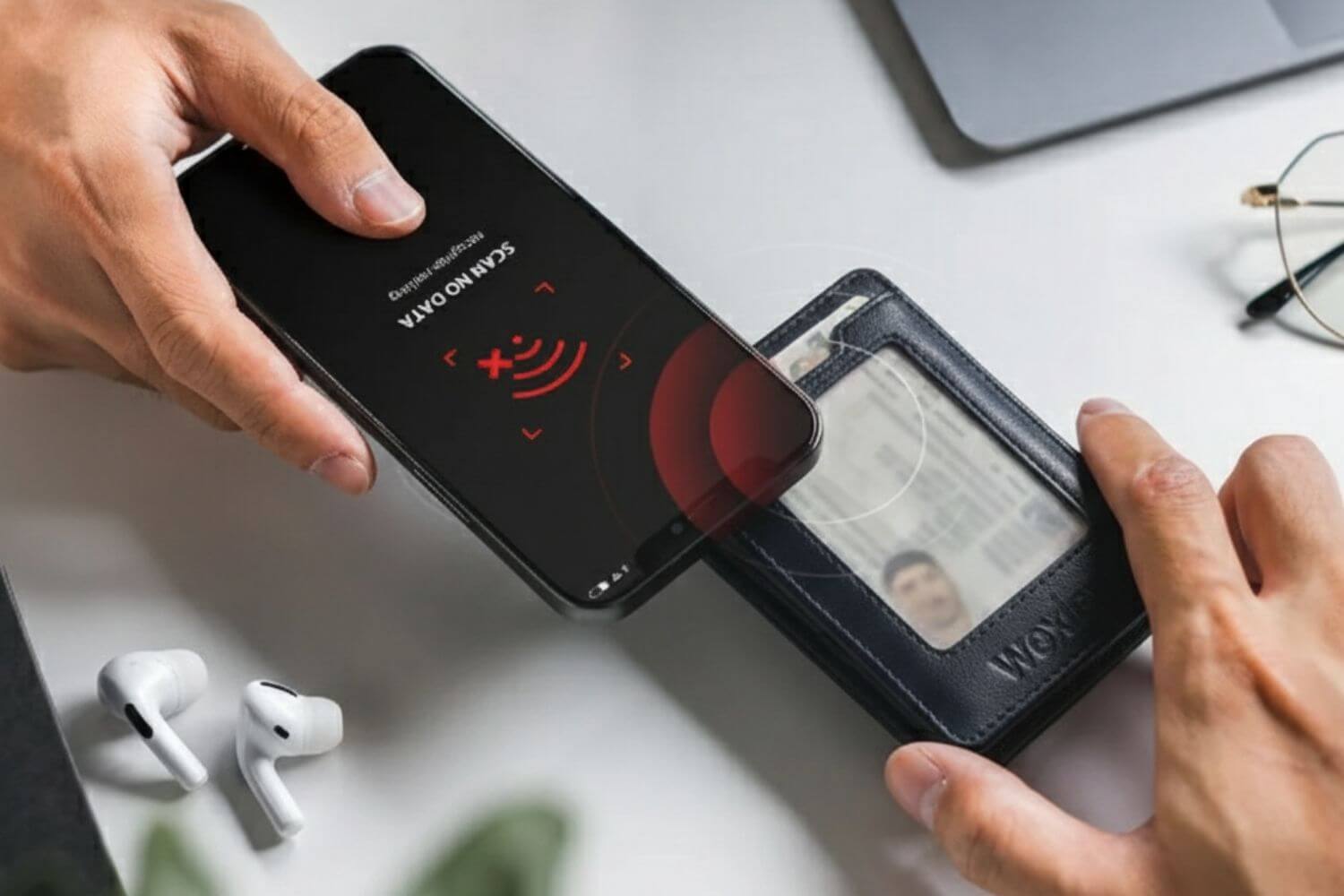 Demonstration of the Wexler Magic Wallet’s RFID protection blocking wireless data scanning from a smartphone.